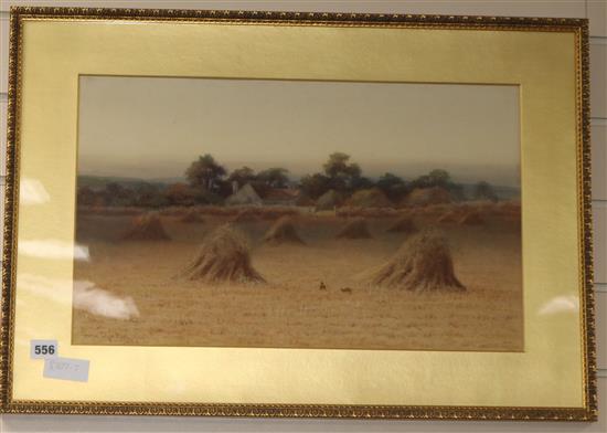 George Oyston, watercolour, harvest field, signed and dated 1900, 31 x 51cm